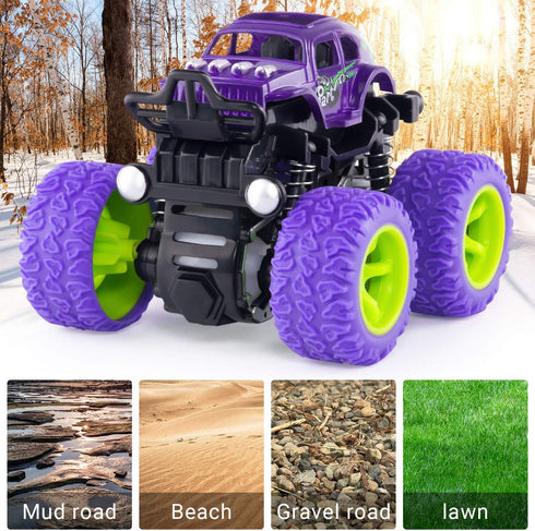 4 Pack Monster Truck Toys, Friction Powered Push and Go Toy Cars, Inertia Car Toy Set for Boys and Girls