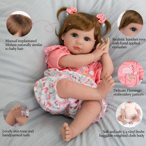 Aori 22 in Reborn Baby Girl Doll, Realistic Newborn Weighted Toddler with Flamingo Toy Gifts Set for Kids