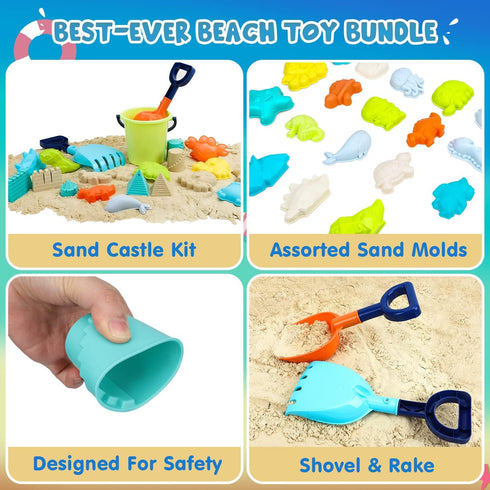 29 Summer TOY Life Pcs Dinosaur Beach Toys Sand Toys Toddlers with Castle Bucket Shovels & Sand Castle Building Kit