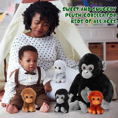 Lenwen 5 Pcs Plush Gorilla Stuffed Animals Set, 14 Inch Large Mommy Gorilla with 4 Baby Gorillas