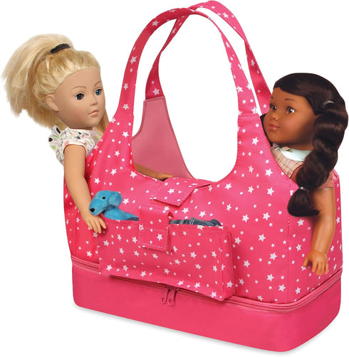 Badger Basket On-The-Go Travel Tote and Storage Bag for 18 inch Dolls - Pink Stars