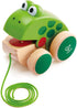 Hape Frog Pull-Along | Wooden Frog Fly Eating Pull Toddler Toy, 4.6 x 3.3 x 3.8 inches, Green