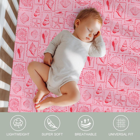 ZoUbqchY 28"x52" Summer 2 Pack Vintage Seashells Starfish Baby Crib Sheets for Boy Girl Boho Beach Conch Soft Snug