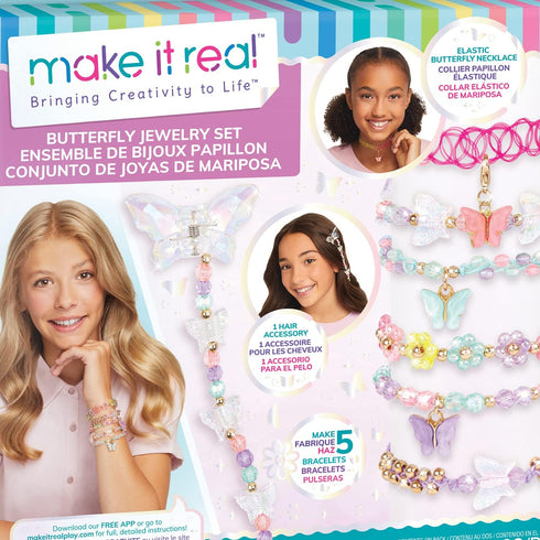 Make It Real: Butterfly Jewelry Set - Create 7 Pieces of Jewelry, 281 Pieces, DIY All-in-One Kit for Kids Ages 8+