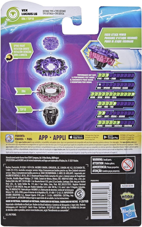 Beyblade Burst Surge Speedstorm Vex Lucius L6 Spinning Top Starter Pack, Defense Type Battling Toy