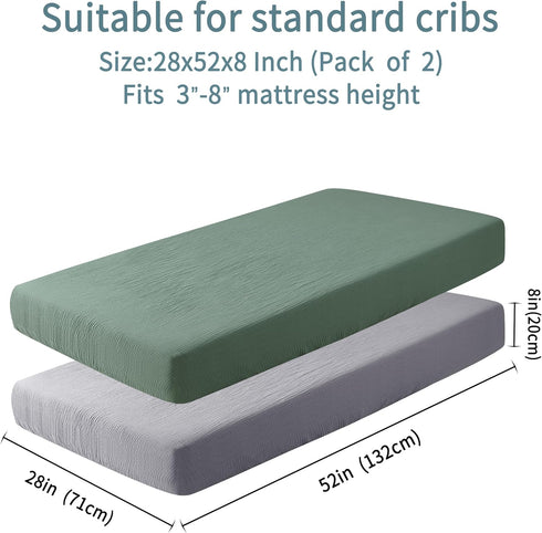 100% 2 Pack 52x28in GUNTAIL Muslin Crib Sheets for Boys Girls Cotton Fitted Baby Crib Sheet Soft and Breathable
