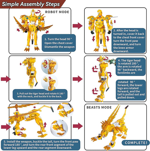STOULKD 6-12 Animal Transforming into Leopard Robot Toy with Tiger Action Figure, Deformation Robot for Boys & Girls