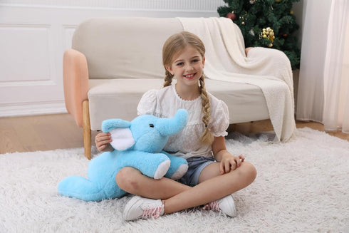 5 lbs 27" Weighted Elephant Stuffed Animal, Giant Blue Plush Pillow for Kids and Adults