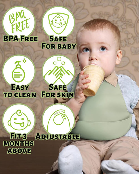 DF DUALFERV 4 pcs Silicone Bibs – Adjustable Waterproof Bibs for Baby Girls and Boys, Toddler Bibs