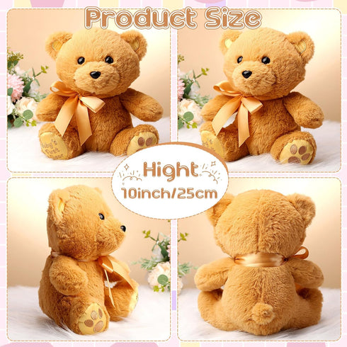 10 Inch Bear Stuffed Animal First Bear Baby Shower Bear Plush Toy for Wedding Birthday Baby Shower Party Favor Gift(Brown)