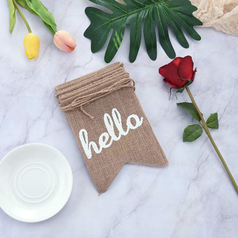 Hello Summer Burlap Banner - Rustic Summer Banner with Flamingo Pattern for Pool Party, Beach Party, Barbecue Party
