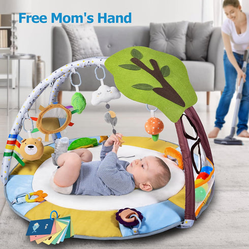 9 Lupantte Baby Gym Play Mat with Toys for Sensory and Motor Skill Development Language Discovery, Thicker Non-Slip