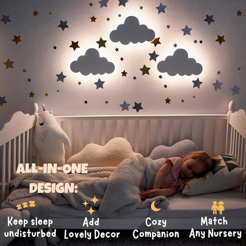 (Pack 1) Dimmable 68Pcs KALEOLI Cloud Wall Light for Nursery of - Crib & Baby Room Decor Nigth Light & Rechargeable