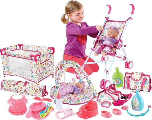 deAO Kids Baby Doll Stroller Nursery Role Play Set with a Variety