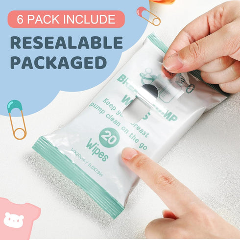 6 Pack 120 Count Threlaco Breast Pump Wipes Quick Clean and Irritant Free Resealable Convenient Breast Pump Cleaning