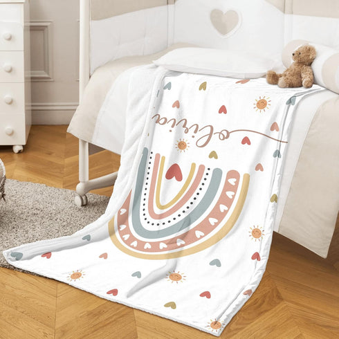 Personalized Baby Girl Blankets with Name, Custom Boho Rainbow Swaddle Blanket for Girls, Customize Newborn Shower