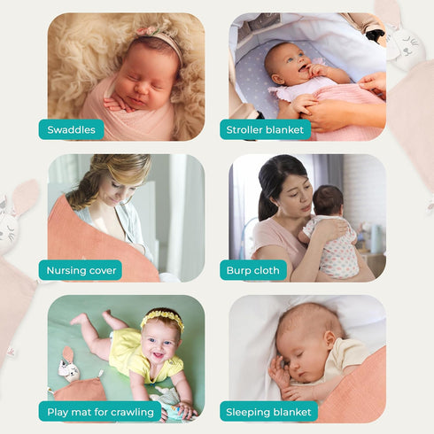 Snugek Set 100% Set Baby Muslin Swaddle Blanket & Muslin Lovey Soft Breathable Cotton Muslin Security Blanket Lovies