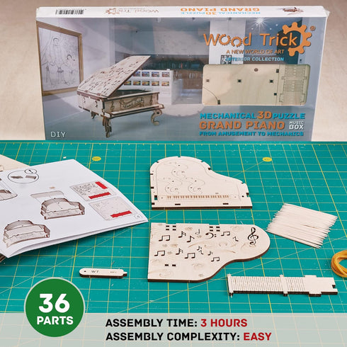 Wood Trick Toy Piano Music Box Moonlight Sonata, Mini 3D Wooden Puzzle Assembly Toy for Kids and Adults