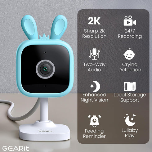 GEARit 2K 2 Setup, Set Baby Monitor with Camera & Audio Video with Motion & Crying Detection, Way Audio Easy WiFi