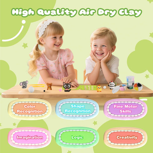 12 Air Dry Clay Kit, Animals Modeling Clay for Kids, Model Magic Clay with Sculpting Tools and Tutorials, Safe
