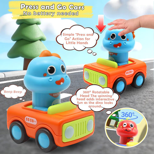 1 1-3, Set, 1 2 12-18 Pbooo Toys for Year Old Boy, Press and Go Car Toys for Toddlers Push and Go Animal Toy Cars
