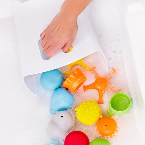 Ubbi Freestanding Bath Toy Organizer - Bath Caddy with Removable Drying Bin and Scoop for Toddlers, Gray