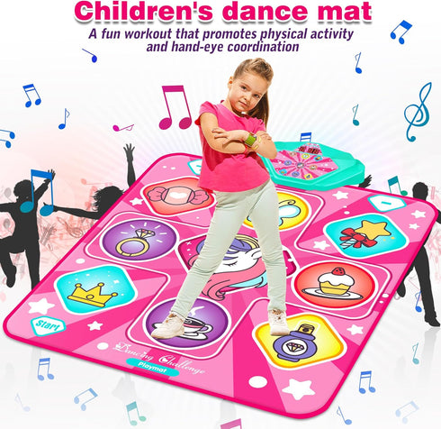 5 3-10 Kusntin Dance Mat, Dance Mixer Rhythm Step Play Mat, Pink Dance Pad with LED Lights, Adjustable Volume, Built