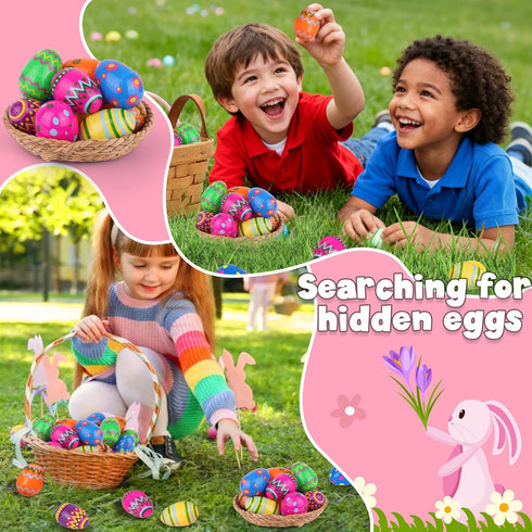 NAWITDA 60 Pack 3 Inch Large Plastic Printed Easter Eggs, Empty Fillable Eggs Bulk for Easter Egg Hunt, Easter Basket
