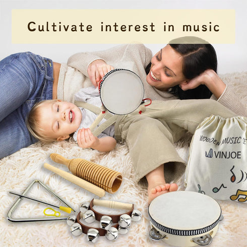 VINJOE Wooden Music Set - Kids Musical Instruments Toys, Natural Wood Percussion Instruments for Preschool