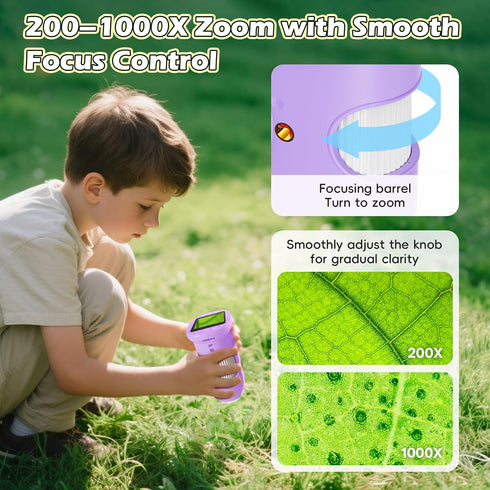 Alotwan 1000X 3-8 8GB Kids Digital Microscope Zoom, Mini Pocket Handheld Microscope with Camera/Video/Telescope