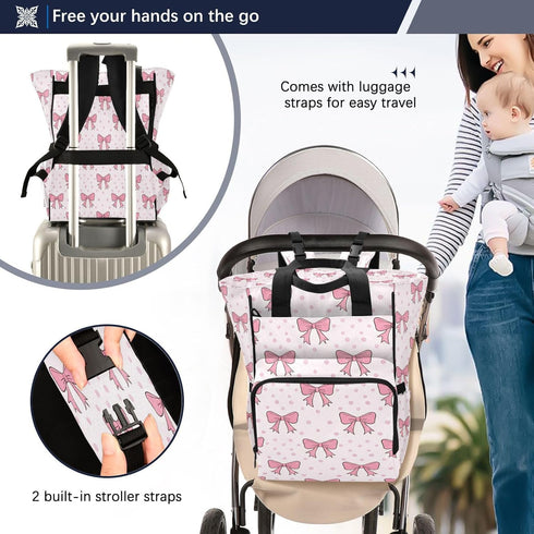Bulletgxll Backpack Backpack Cute Bows Diaper Bag Large Capacity Baby Bags Multi Function Travel Waterproof Changing