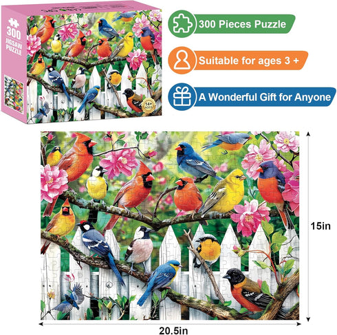 300 Pieces Jigsaw Puzzles for Adults–Morning Serenade Birds Puzzle for Adults Children Elderly–Recycled Paper Puzzle 300 Pieces–Glossy, Sturdy Pieces Challenging Family Game Great Gift Idea,20.5x15in