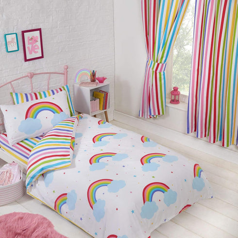Rainbow Sky Striped Junior Toddler Bed Fitted Sheet and Pillowcase Set