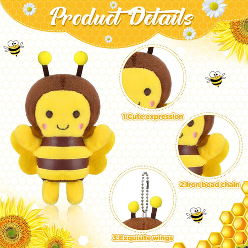 24 Pcs Stuffed 5 Inch Honey Bees Plush, Soft Bee Decor for Birthday Party Decorations, Gift Supplies, Keychain DIY