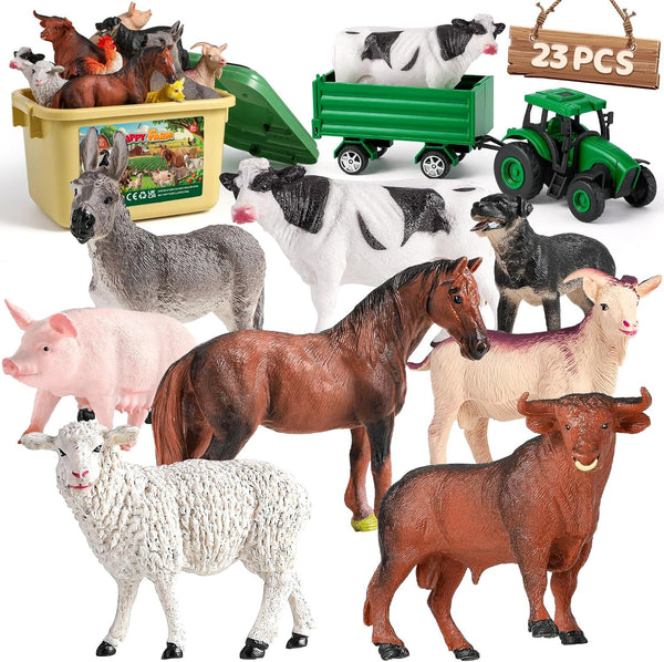WAIIW Farm Animal Toys for Toddlers,23 PCS Animal Toys with Realistic Animal Figurines,Tractor