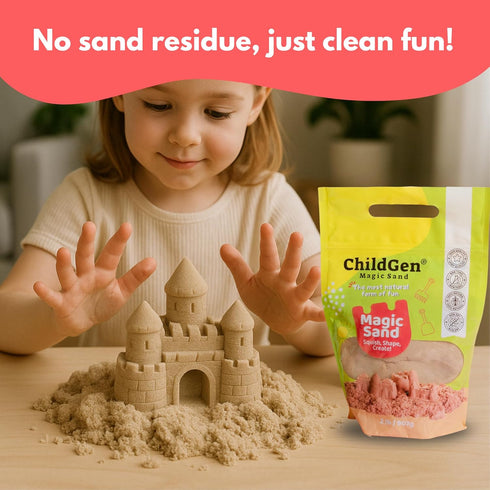 2lbs ChildGen Magic Sand, Natural Sea Sand in Resealable Bag, Non-Toxic Play Sand for Kids, Soft, Moldable, Mess-Free