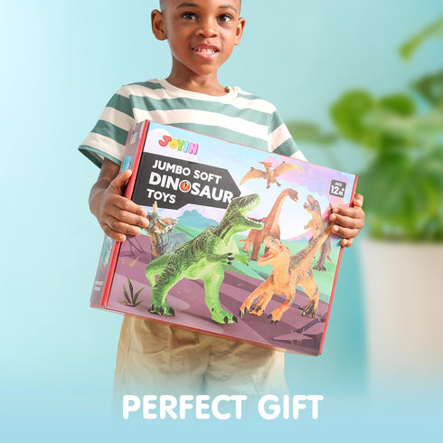 JOYIN Big Dinosaur Toys for Toddlers, 6 Piece Large Soft Dinosaur Figures with Educational Book, Realistic Toys for