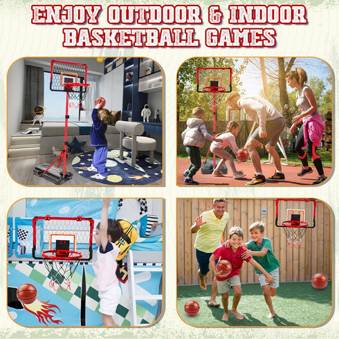 Meland Kids Basketball Hoop, Adjustable Height 3.4ft-6.2ft, Indoor Outdoor Basketball Goal Toys for Boys 3-8