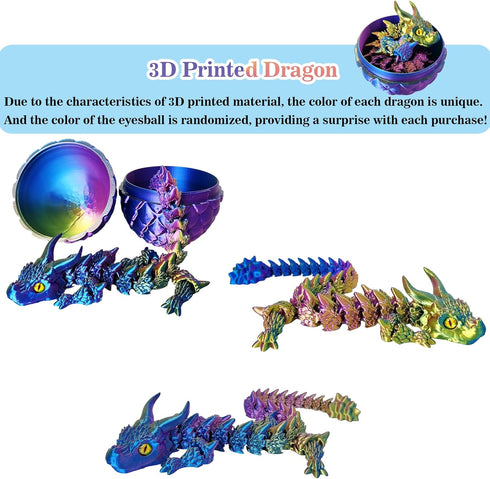 AFUDO 3D Printed Dragon Eggs with Dragon Inside, Large Articulated Dragons Toys with Eyes, Easter Basket Essentials