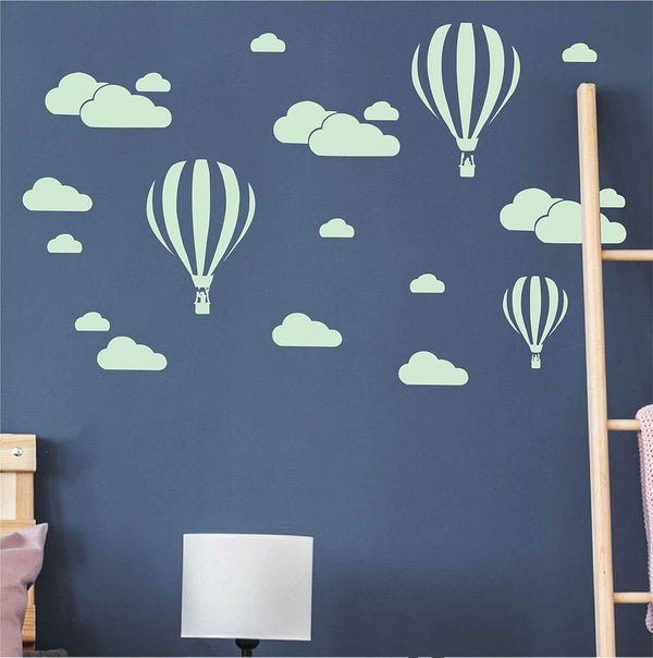 Giant Removable Vinyl 3D Hot Air Balloons with Clouds Wall Decals, DIY Nursery Decor for Kids Bedroom Art (White) D952