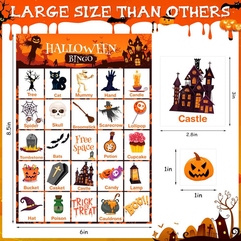 V-Opitos Large Size Halloween Bingo Game Card - 6''×8.5” for 28 Players, Halloween Party Favor