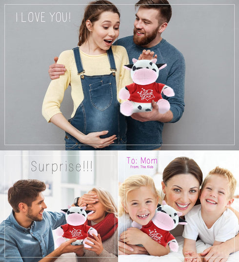 DolliBu I Love You Valentine Plush Cow, 6 Inches, Cute Stuffed Animal with Red Shirt, Personalization Gift