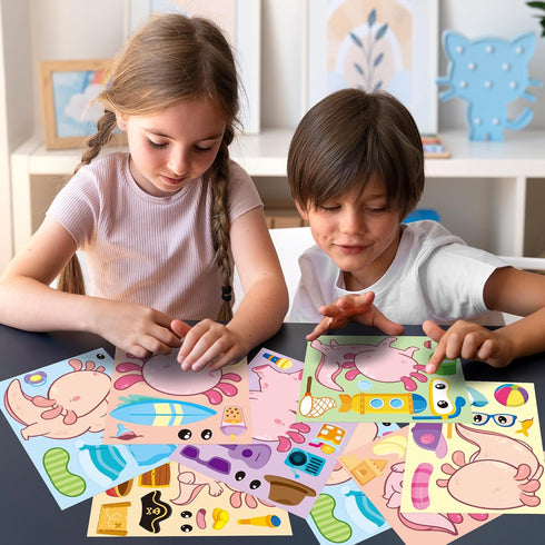 Axolotl Make a Face Sticker, 36Pcs Make Your Own Cute Axolotl Stickers for Kids Birthday Party Activity