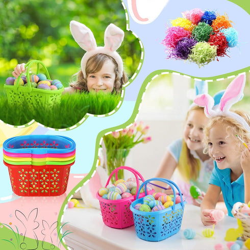 50 Wenqik Pcs Plastic Easter Baskets for Kids Bulk Easter Egg Baskets Empty Easter Plastic Buckets for Kids with Handle