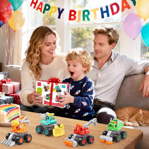 ORWINE 4PCS 2 3 4 5 2-3 Baby Boy Toys Cars, Push and Go Cars for Kids, Friction Powered Stunt Trucks, Construction