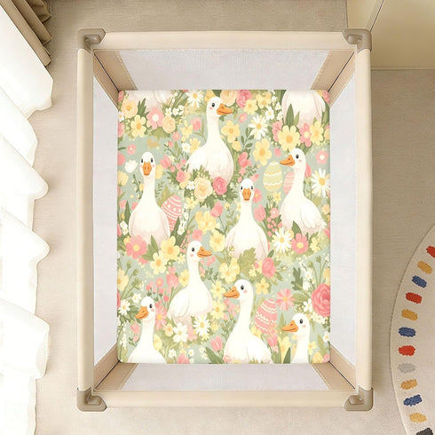 GOODOLD 52"x28" Cute Goose Happy Easter Crib Sheet, Cotton Fitted Standard Crib Mattress Cover for Toddler - Soft