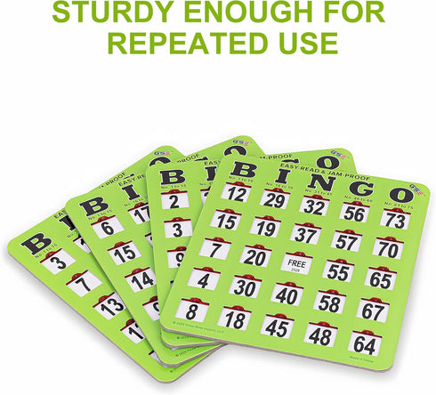 10-Pack GSE Games & Sports Expert Fingertip Shutter Slide Bingo Cards, Reusable Easy-Read Green Jumbo Bingo Game Cards