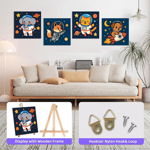 ajepon 4 Pack 5-8, (8X8inch) Paint by Numbers Kit for Kids with Frame - Animals Paint by Number for Kids, Space Animals