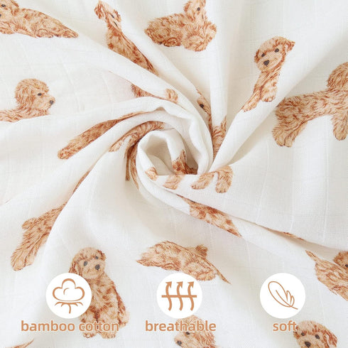 LifeTree Baby Swaddle Blankets Dog, 70% Viscose Bamboo and 30% Cotton Muslin, Large 47" x 47", Poodle Puppy