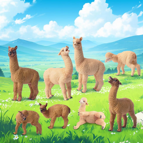 Toymany 8PCS Realistic Alpaca Figurines, Plastic Llama Figures for Christmas Birthday Toy Gift for Kids